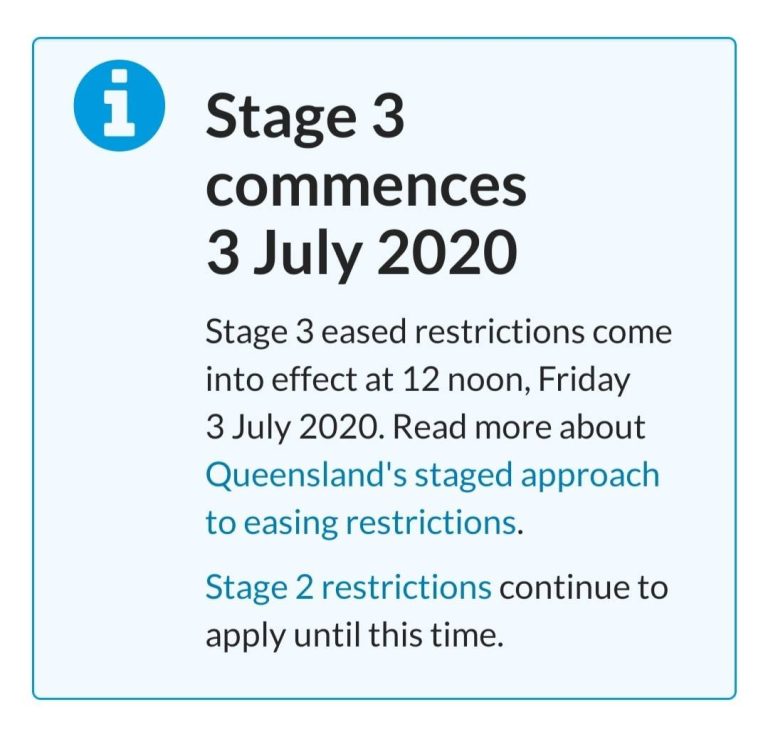 3rd JULY..
 STAGE III now now apply for QLD 
 Yes, we all made it!!!!.
 Thank yo…