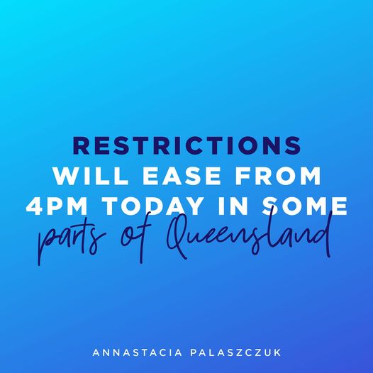 REMINDER: Restrictions are easing in some parts of Queensland from 4pm today.

I…